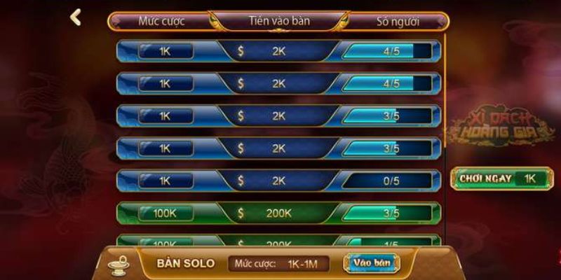 Nhập môn tựa game xì dách hoàng gia